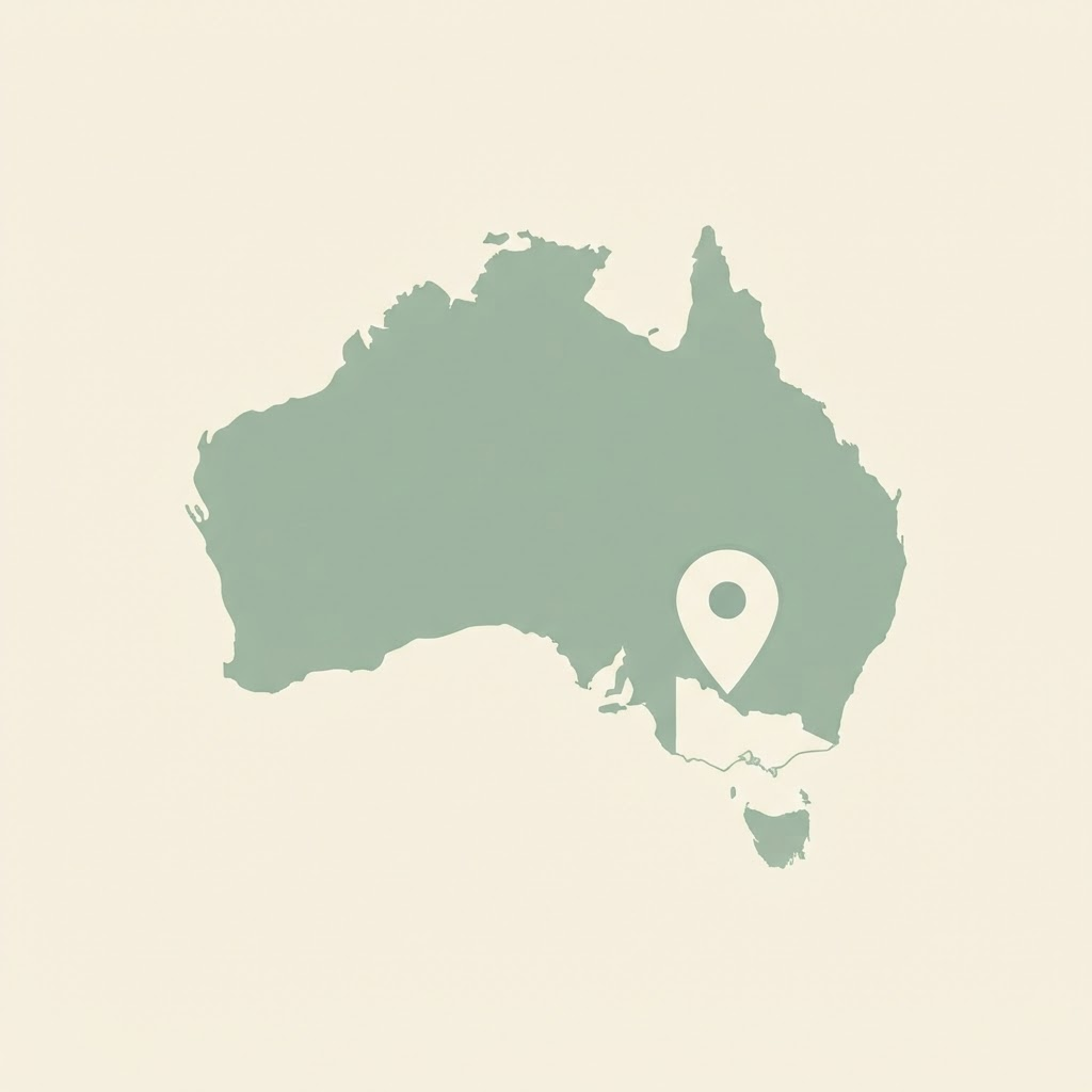Simple illustration of the Australia map with a location marker over Victoria